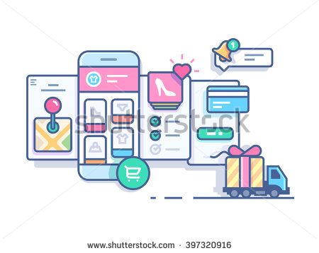 450x358 Vector Graphics Online Line Mobile Shop Illustrati