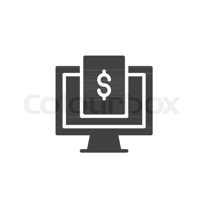 800x800 Dollar Bill And Computer Monitor Vector Icon. Filled Flat Sign For