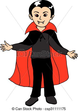 329x470 Boy Wearing Vampire Halloween Costume. Vector Illustration.