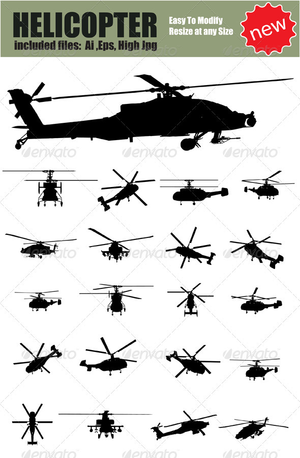 590x899 Vector Helicopter Silhouette Set By Ozgers Graphicriver