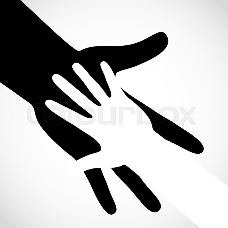 800x800 Black Color Big Hand And White Small Hand Vector Concept. Help
