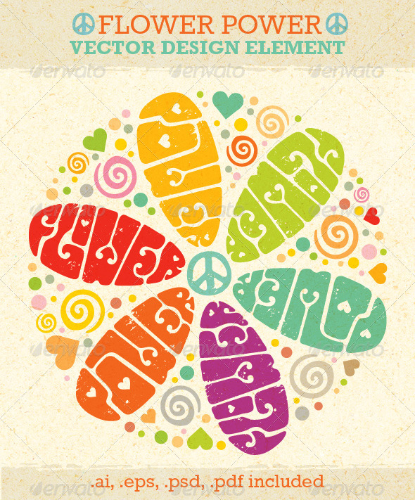 590x711 Flower Power Hippie Vector Design Element By Subtropica Lite