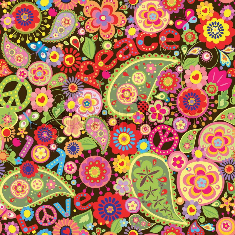 800x800 Hippie Wallpaper With Colorful Spring Flowers And Paisley Stock