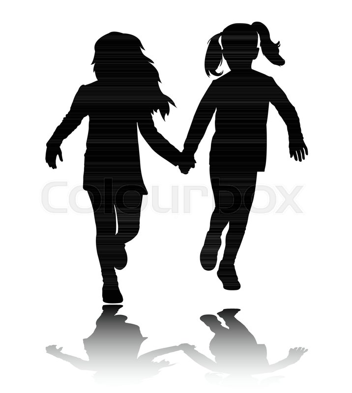 716x800 Two Preschooler Girls Holding Hands And Running Silhouettes