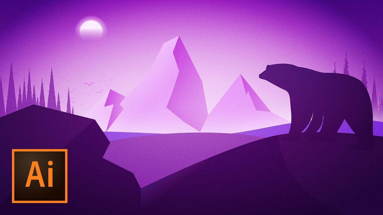 1280x720 Purple Polar Bear Silhouette Vector Illustration In Adobe