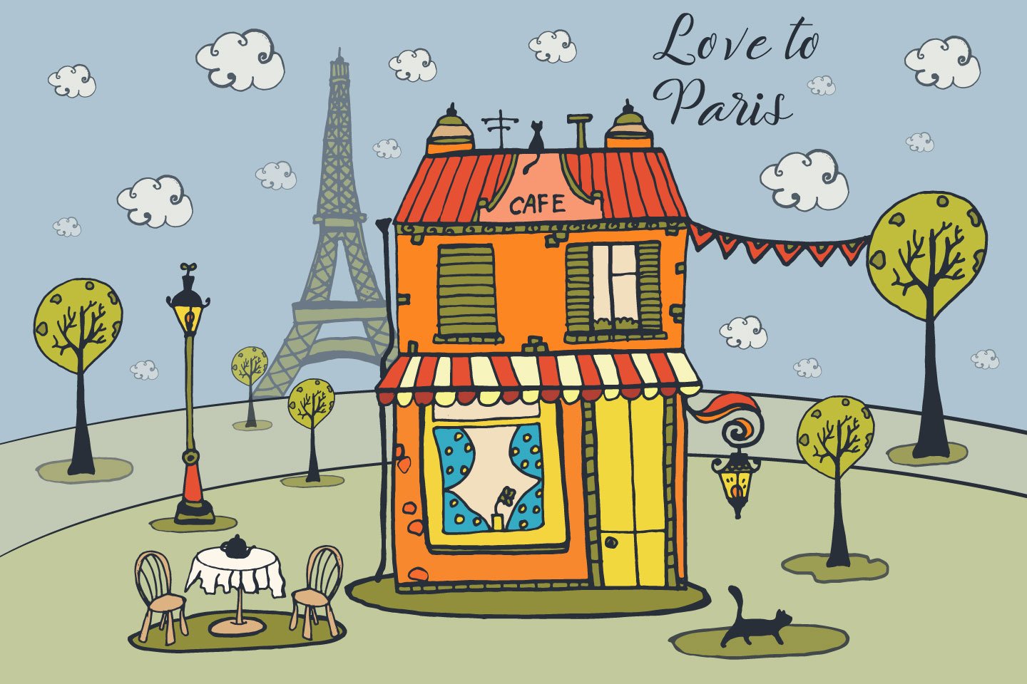 1440x960 Love To Paris Free Vector Illustration