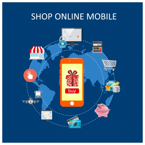 468x468 Flat Design Vector Illustration Concepts With Shop Online Mobile