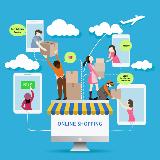 626x626 Flat Style Mobile Online Store E Commerce Icons. Infographics