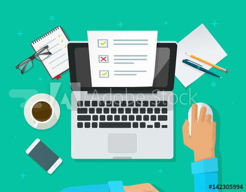 500x391 Online Form Survey On Laptop Vector Illustration, Person Working