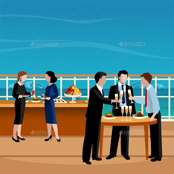 590x590 Flat Colored Business Lunch People Vector Illustration By Macrovector