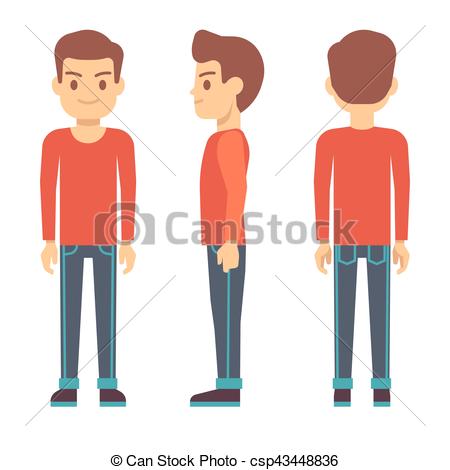 450x470 Standing Young Man, Boy Character In Front, Back, Side View In