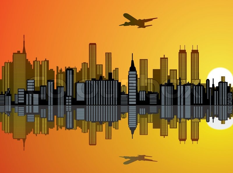 800x594 Vector City Background With Reflection In Water Stock Vector