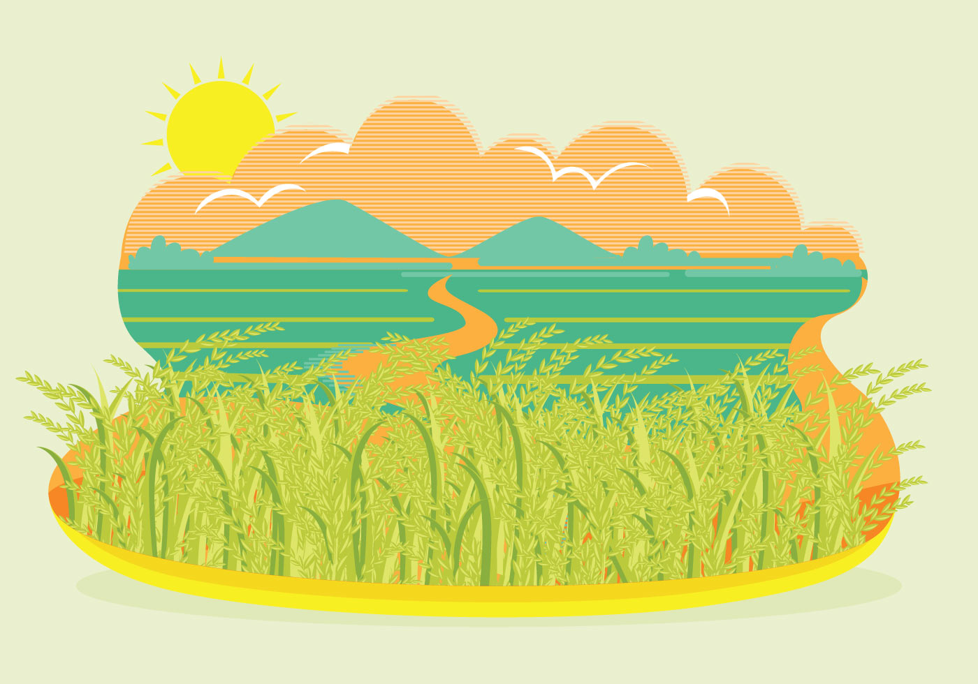 1400x980 Rice Field Free Vector Art