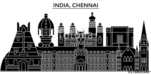500x250 India, Chennai Architecture Skyline, Buildings, Silhouette