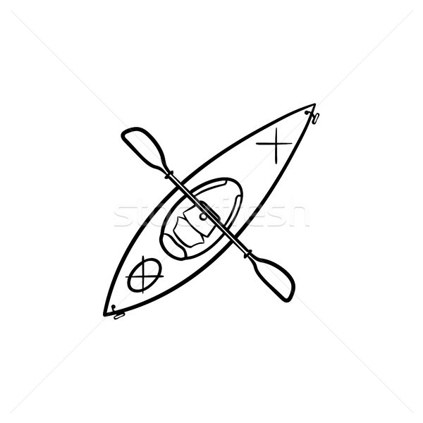 600x600 Kayak With Paddle Hand Drawn Sketch Icon. Vector Illustration