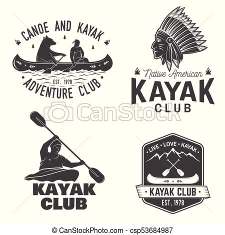 450x470 Set Of Canoe And Kayak Club Badges. Vector. Concept For Shirt