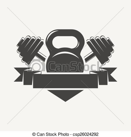 450x470 Kettlebell And Dumbbell With Baner Logo. Emblem Of The Cross Bars