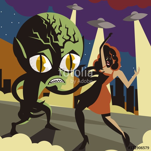 500x499 Green Space Invader Alien Kidnapping A Woman Stock Image And