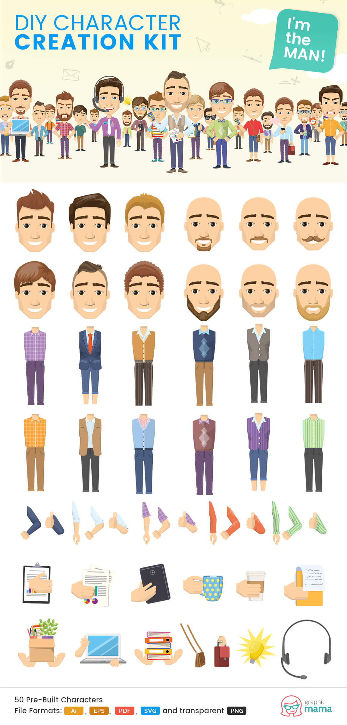 1152x2401 Diy Vector Kits To Create Your Own Character In Adobe Illustrator