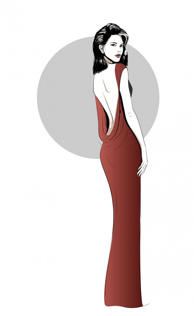 626x1017 Lady In A Dress With Open Back Vector Premium Download