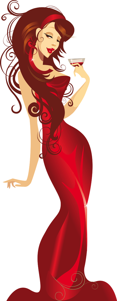 500x1279 Beautiful Lady In Red Vector Set 05 Free Download