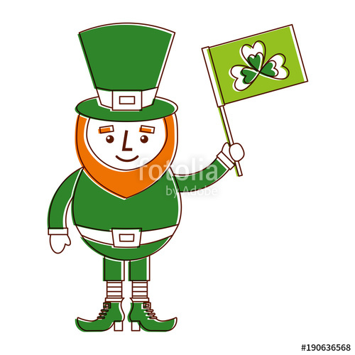 500x500 Leprechaun Character Holding Flag With Clover Vector Illustration