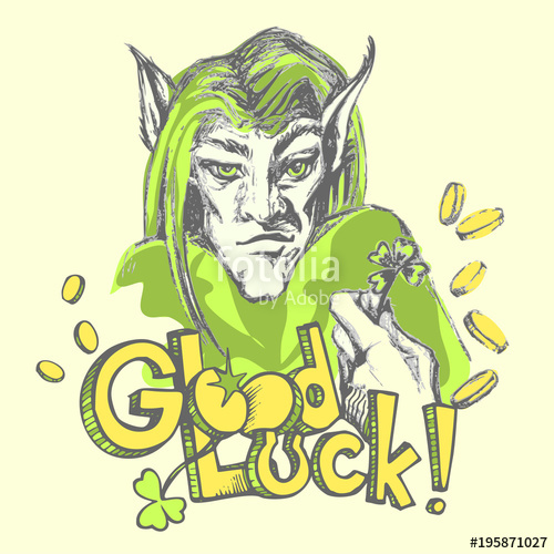 500x500 Hand Drawn Cartoon Leprechaun. Vector Leprechauns Head And Hand