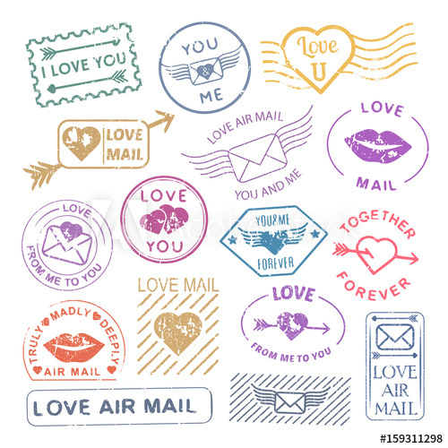 500x500 Romantic Letter Mail Stamp Set