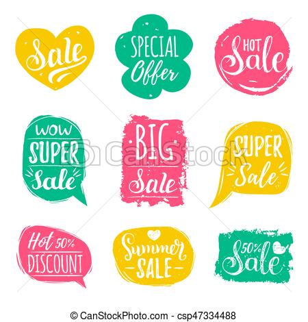 450x470 Vector Set Of Sale Lettering In Comic Speech Bubbles. Discount
