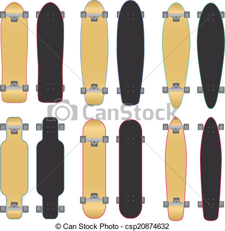 450x462 Skateboards And Longboards. Set Of Skateboards And Longboards