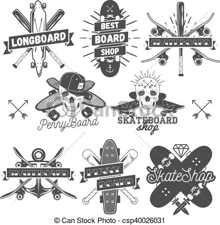 450x459 Vector Set Of Monochrome Skateboard, Longboard, Pennyboard Labels
