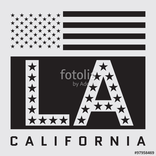 500x500 Los Angeles California Typography With American Flag. T Shirt