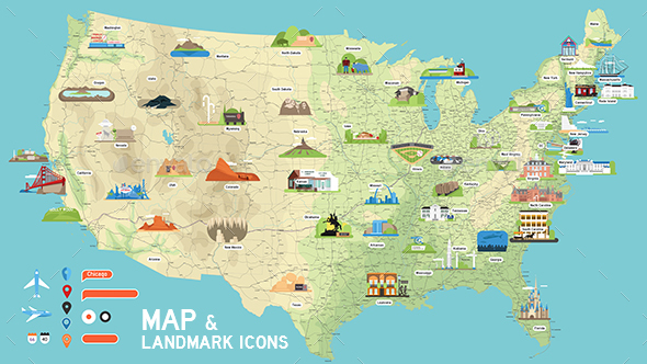 590x332 Usa Vector Map And Us Landmark Icons By Dem G Graphicriver