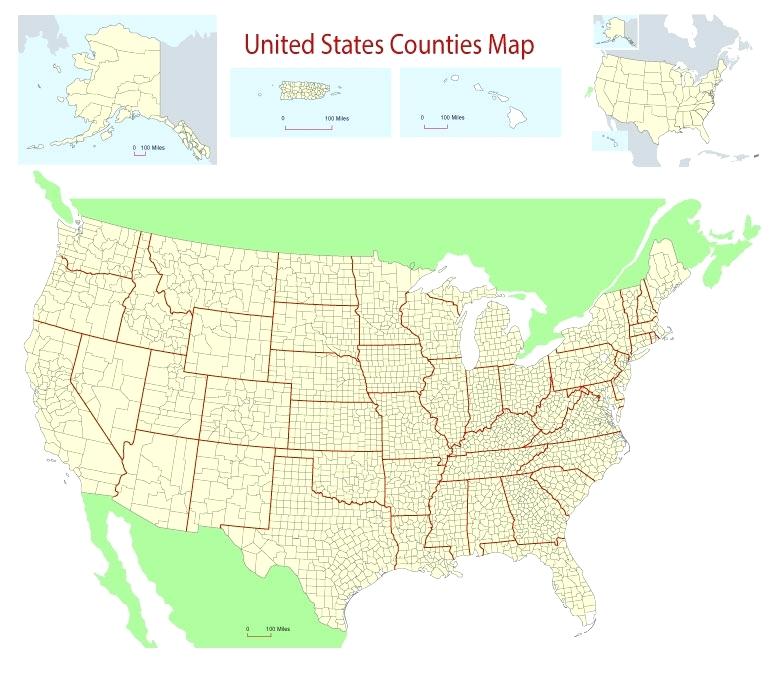 778x675 Wall Map United States Counties Showing