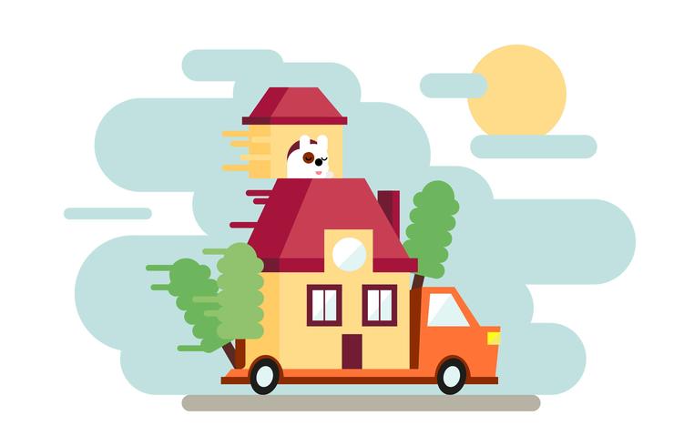 762x490 Moving Truck Flat Illustration Vector