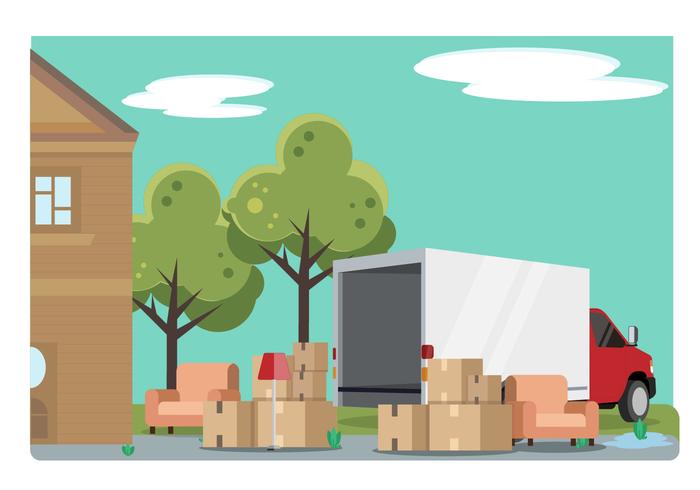 700x490 Home Relocation With Moving Van Vector Illustration