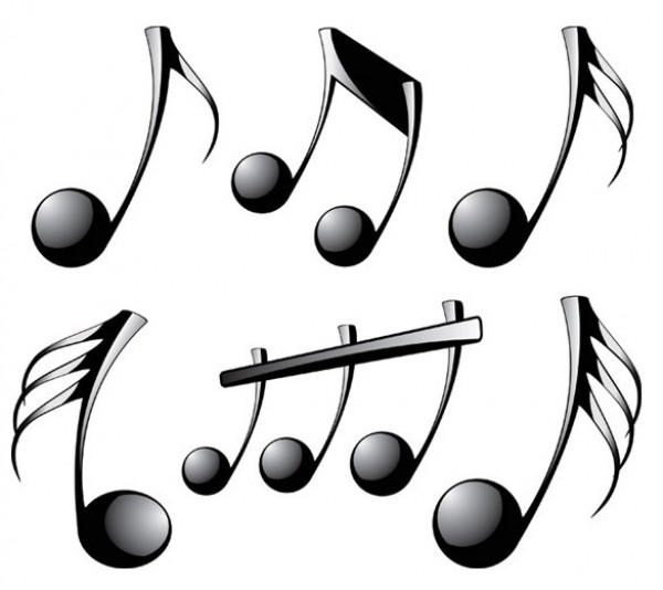 600x534 Glossy Black Musical Notes Vector Set