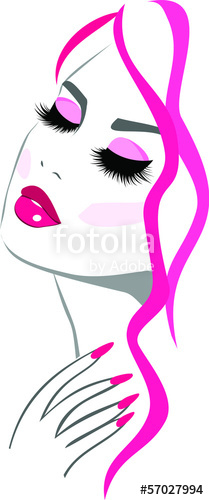 209x500 Woman With Pink Lips And Nails Beauty Icon Stock Image And