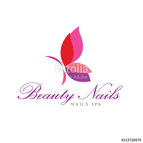 500x500 Butterfly Logo,beauty Nails Logo Template. Stock Image And