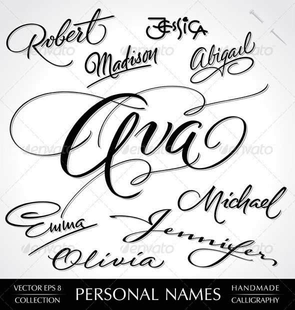 590x620 Names Hand Lettering Set (Vector) By Letterstock Graphicriver