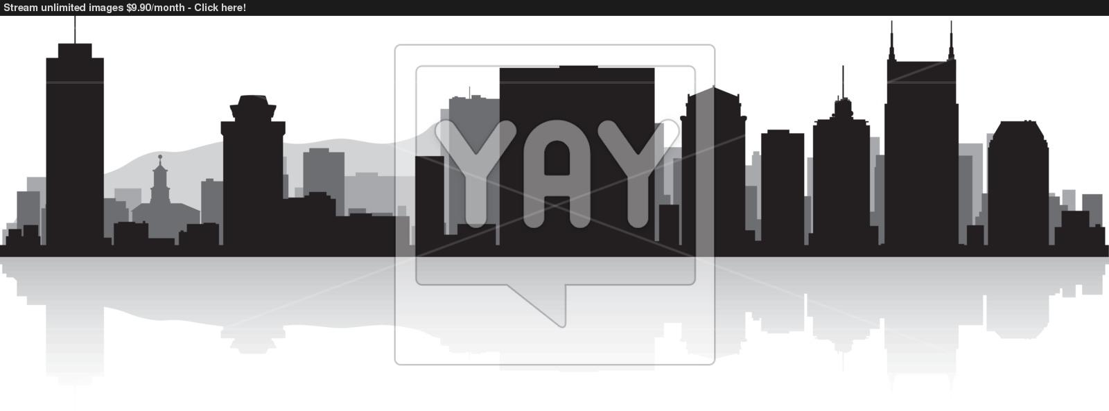 1600x593 Nashville City Skyline Silhouette Vector