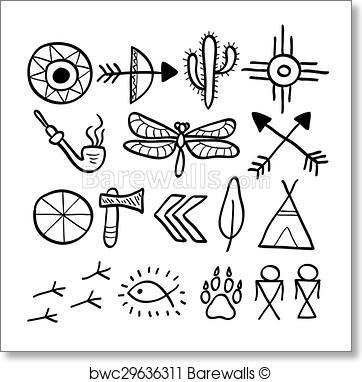 362x382 Art Print Of Hand Drawn Doodle Vector Native American Symbols Set