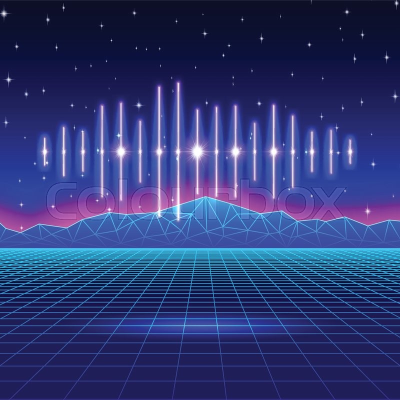 800x800 Retro Gaming Neon Background With Shiny Music Wave Stock Vector