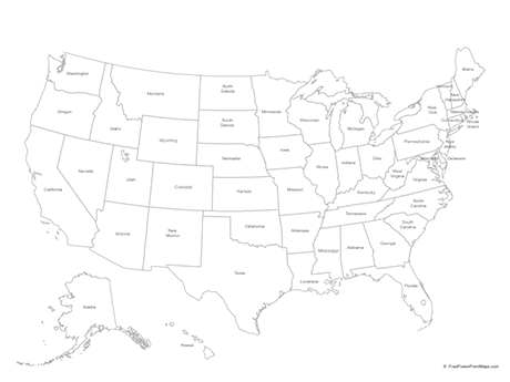 460x345 Map Of United States Of America With States
