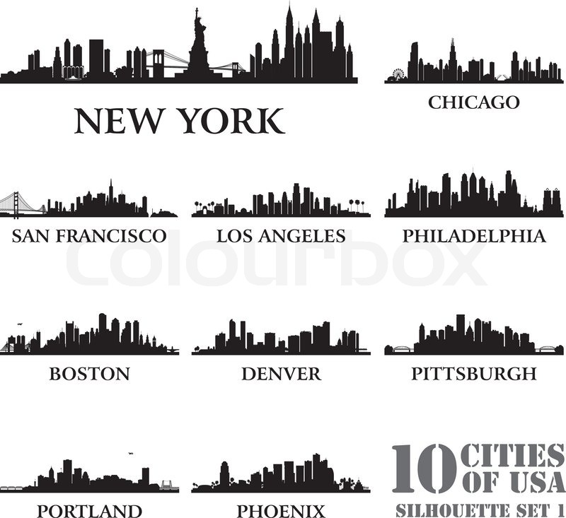 800x733 Silhouette City Set Of Usa