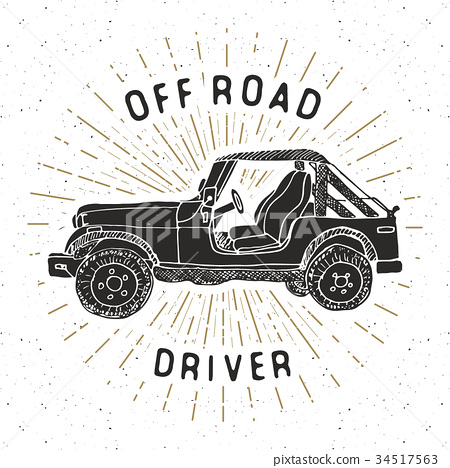 450x468 Offroad Car, Vintage Label, Retro Badge, Vector
