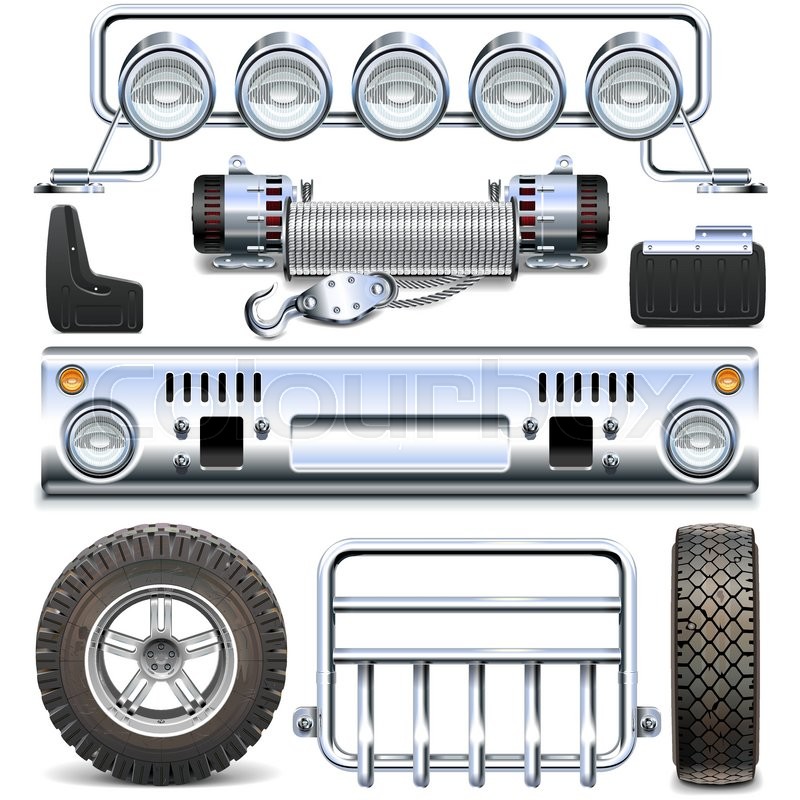 800x800 Vector Offroad Car Spares Isolated On White Background Stock