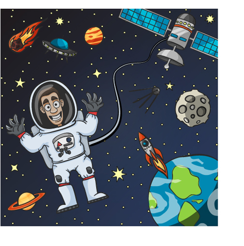 500x504 Cartoon Astronauts With Outer Space Vector 03