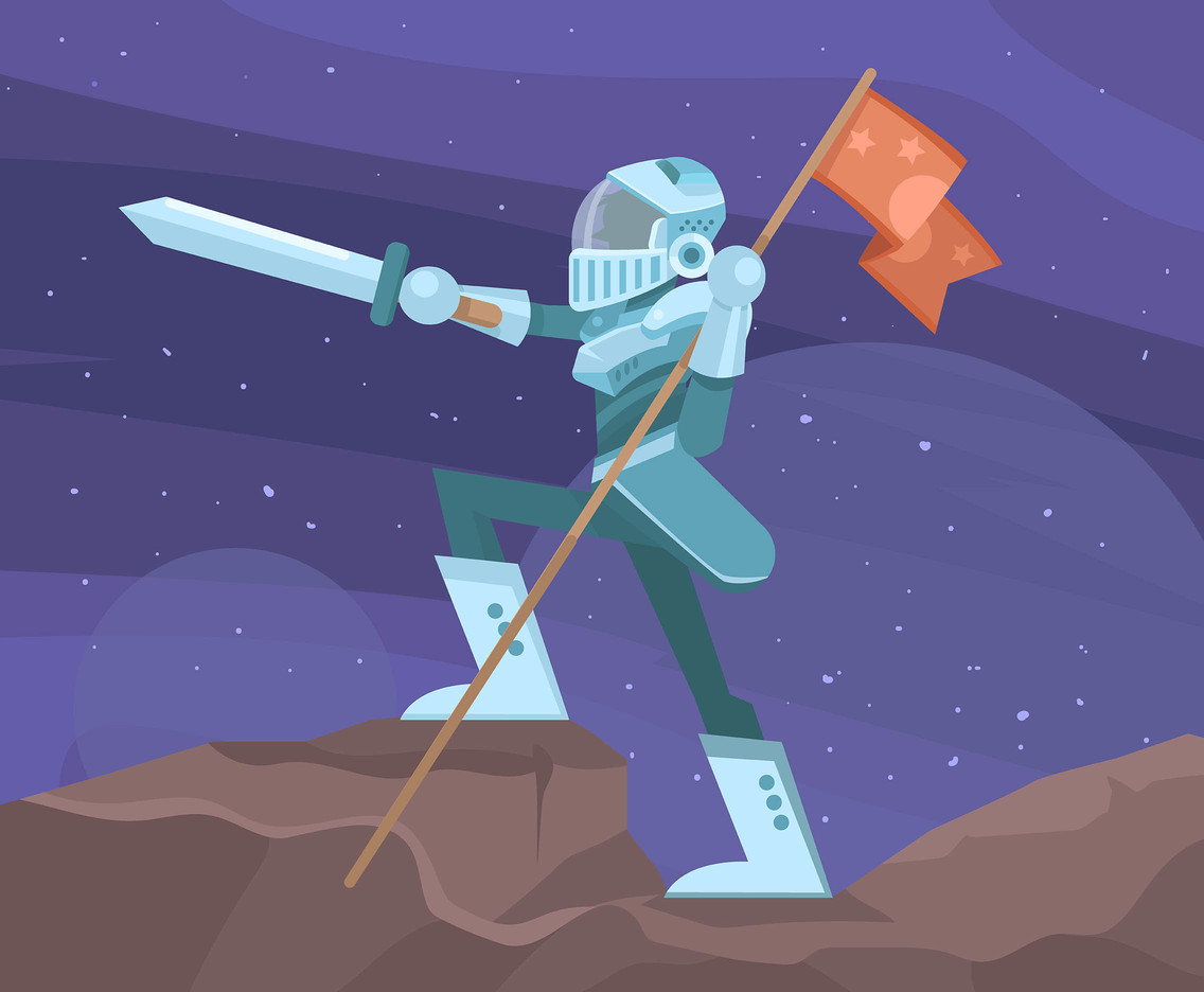 1136x936 Outer Space Knight With Flag Vector Vector Art Amp Graphics