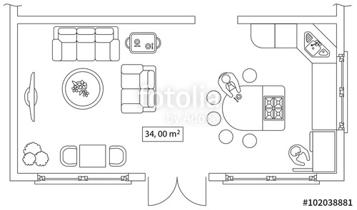 500x295 Architectural Set Of Furniture. Interiors Elements For House